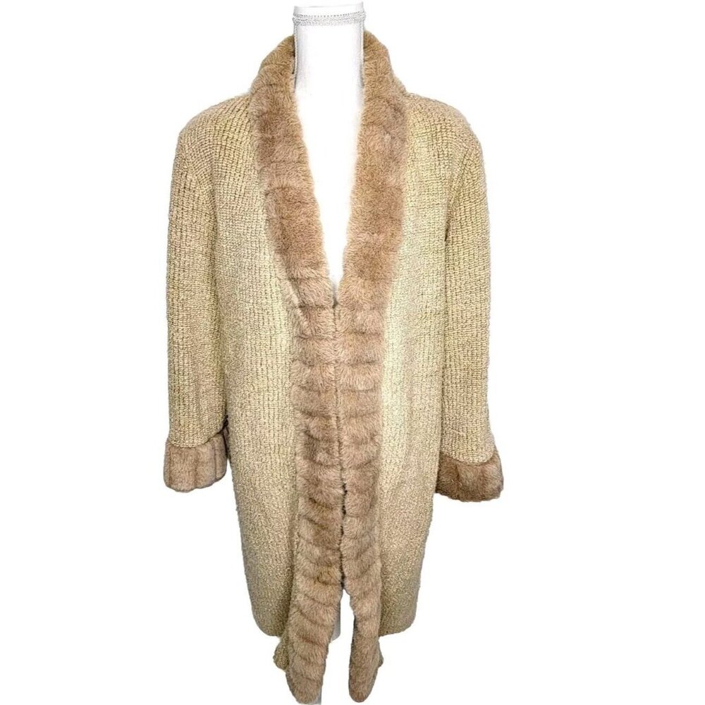 Frankly My Dear Cardigan Sweater Vintage Women's Size M/L Faux Fur Trim Boho